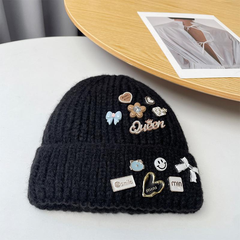 Japanese Patchwork Woolen Hat for Women with Large Head Circumference and Small Face Outdoor Winter Warm Ear Protection Pile Hat for Men Knitted Hat