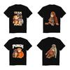 Monkey Punch T-Shirt Kurzarm Lässiges T-Shirt Niedriger Rundhalsausschnitt Affe Orang-Utan Muster T-Shirt