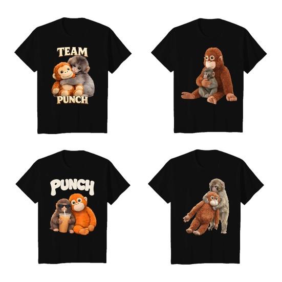 Monkey Punch T-Shirt Kurzarm Lässiges T-Shirt Niedriger Rundhalsausschnitt Affe Orang-Utan Muster T-Shirt
