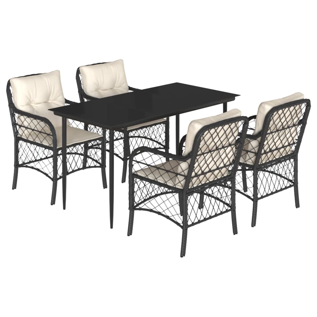 Vidaxl 5-Cz. Garden Furniture Set With Cushions, Black, Poly Rattan