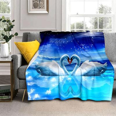 Romantic Swan Themed Blanket Couple Soft Flannel Blanket Holiday Gifts Air Travel Blanket