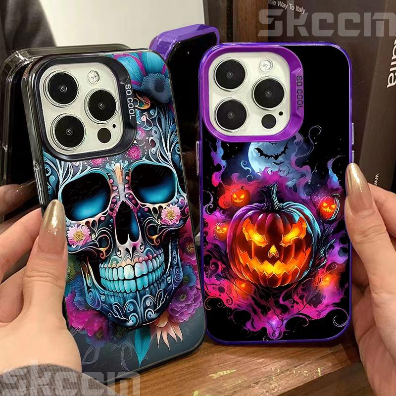 Halloween Colorful Skull Pumpkin Ghost Bat Pattern Phone Case For iPhone 17 16 Pro Max 15 Pro 14 13 12 11 7 8 Plus X XS XR Cover