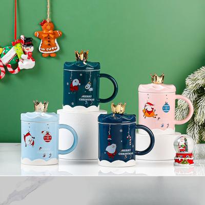 Cupa Creativă de Crăciun cu Desene Animate, Cupă Ceramică cu Capac, Cană Cadou de Crăciun, Cană de Uz Casnic pentru Cafea, Cupă pentru Apă