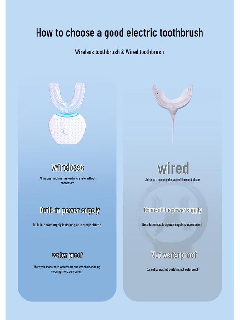 Electric U-Shaped Toothbrush for Adults - Automatic Whitening & Cleaning for Home Use, Students & Couples