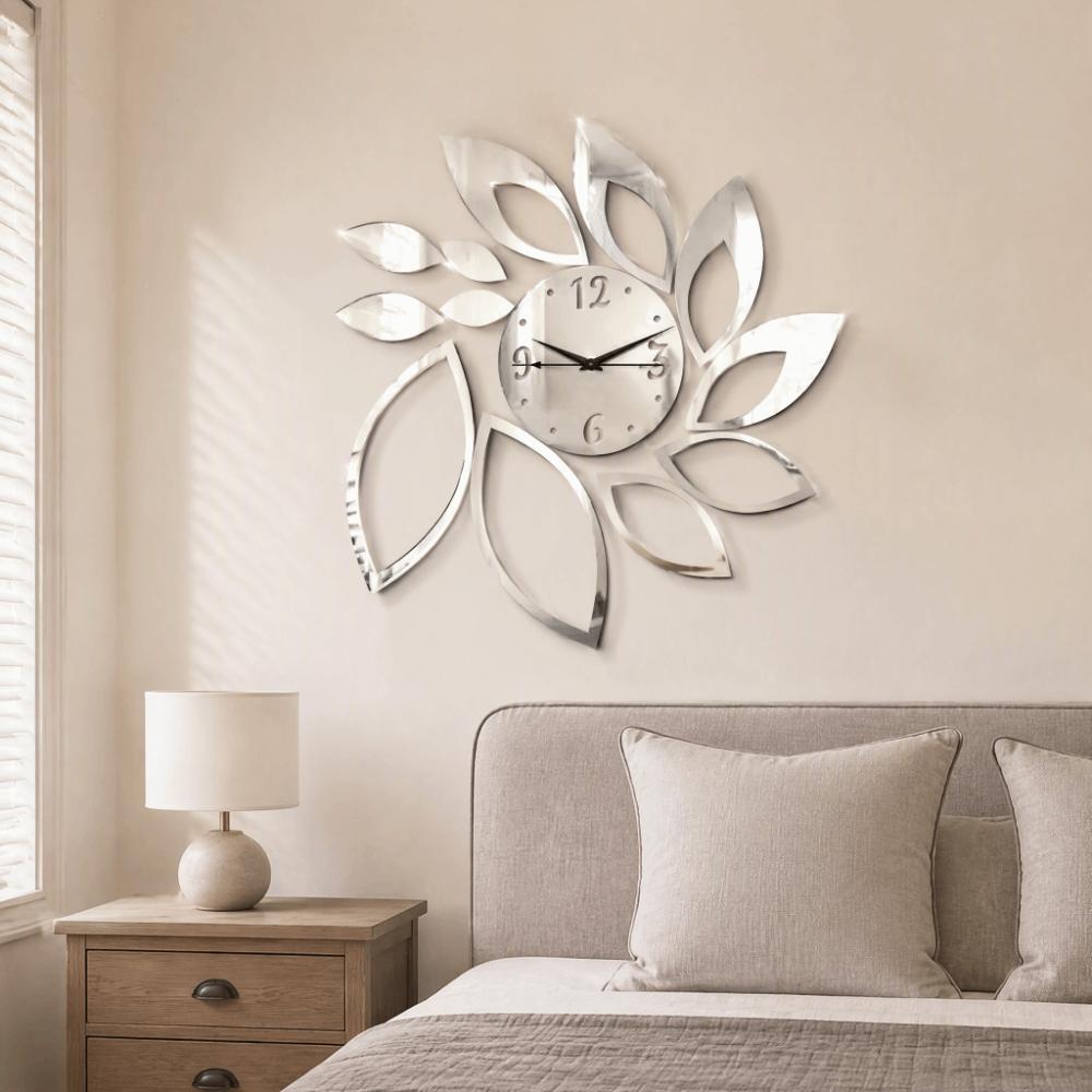 Removable Sticker Mirror Wall Clock Hollow Floral Design Self Adhesive Clock Decal Home Wall Art