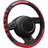 Sport Grip Style Dark Red Leather Steering Wheel Cover,Black ,Universal Fit 14.5-15.25 Inch Steering Wheel