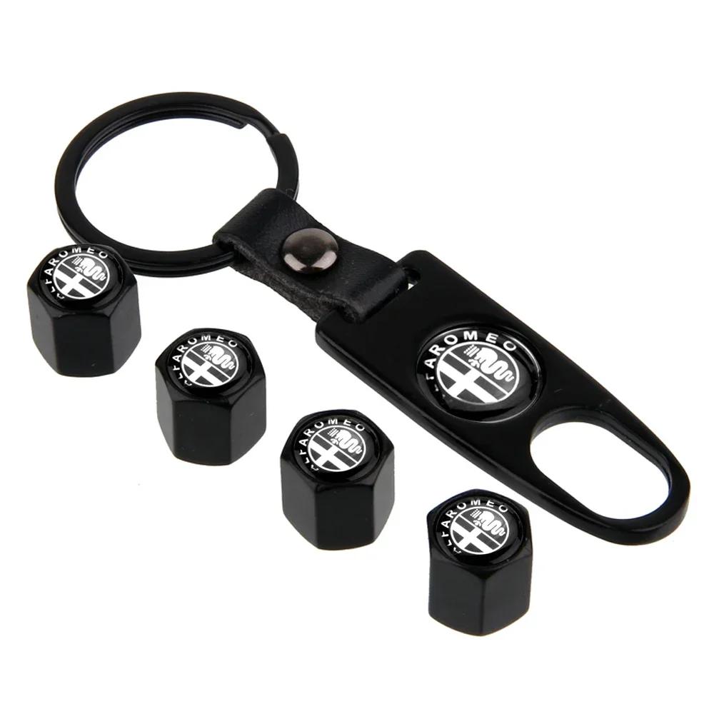 4PCS Car Wheel Tire Valve Caps with Keychain Decoration for Alfa Romeo 155 156 159 Mito Giulia GT Brera Giulietta Accessories ysdf45