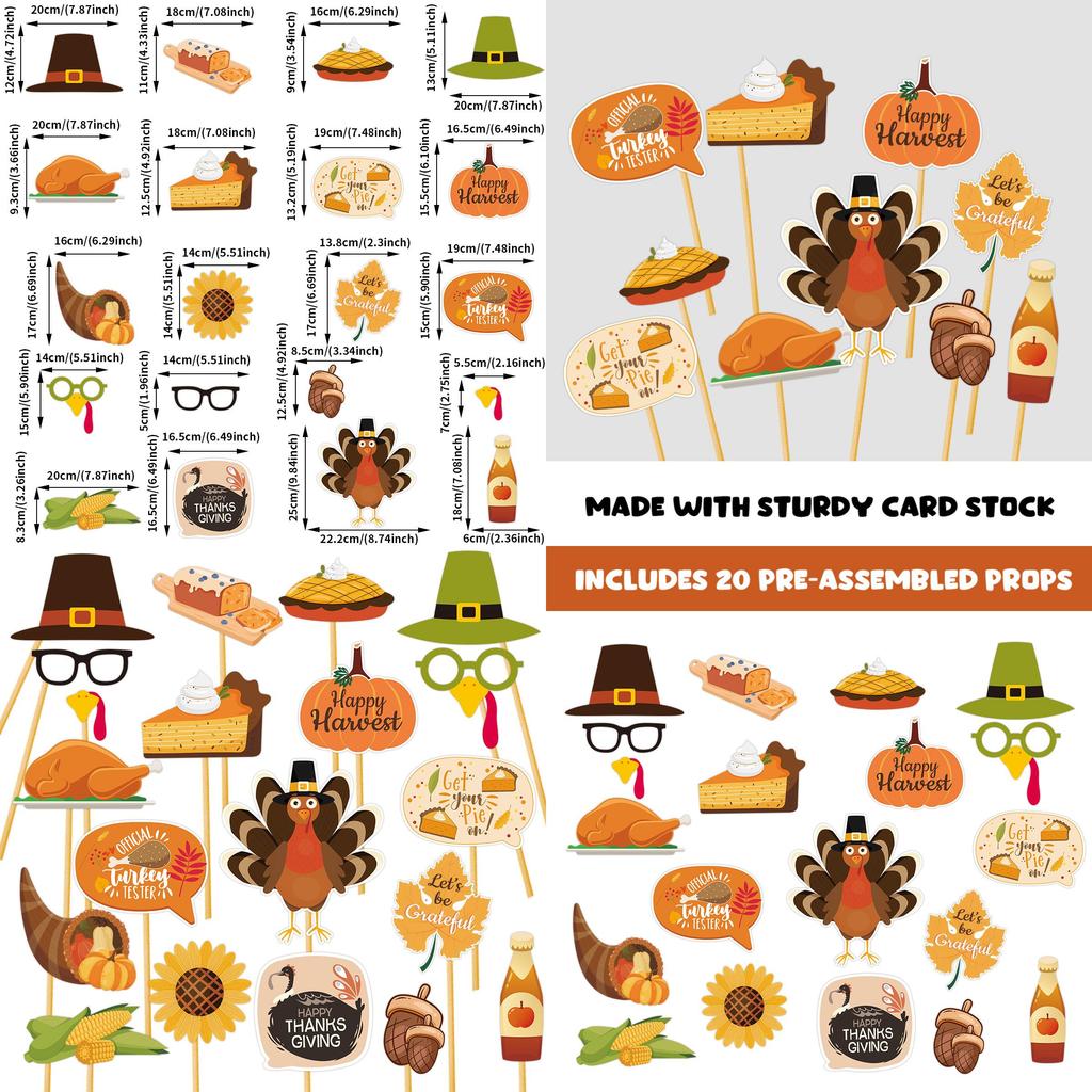 Festive Turkey Themed Photo Props For Thanksgiving Day Celebration Party Supplies