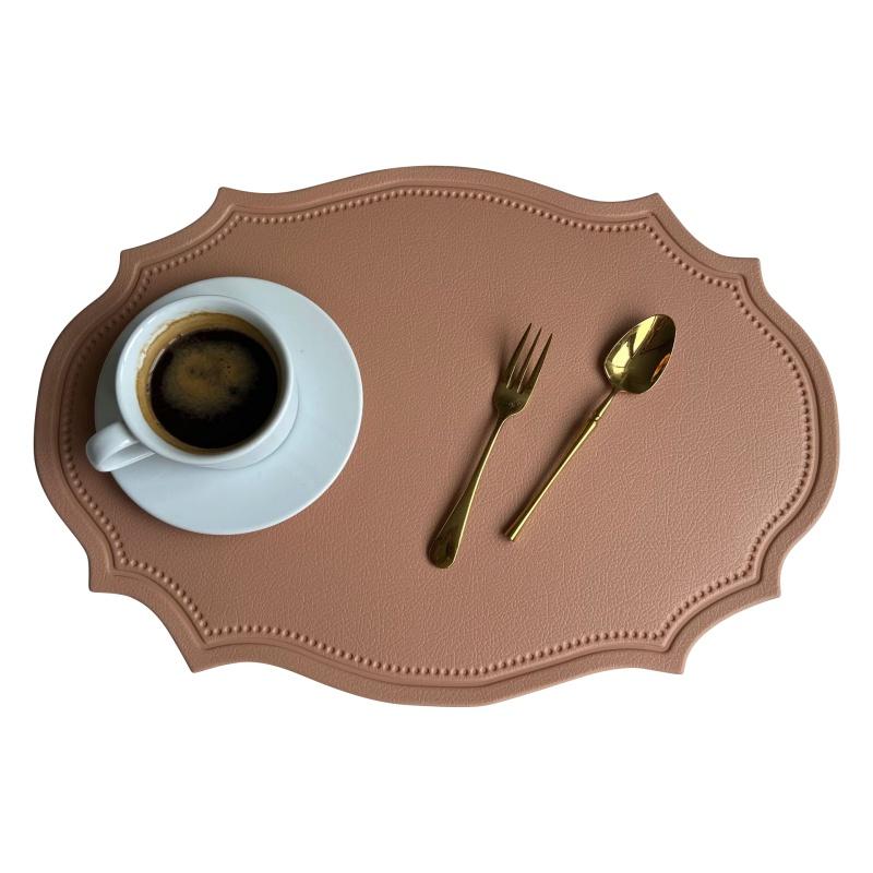 Placemat i läder Vintage Matskiva Värmeisoleringsmatta Vattentät och Oljetät Oval Matta
