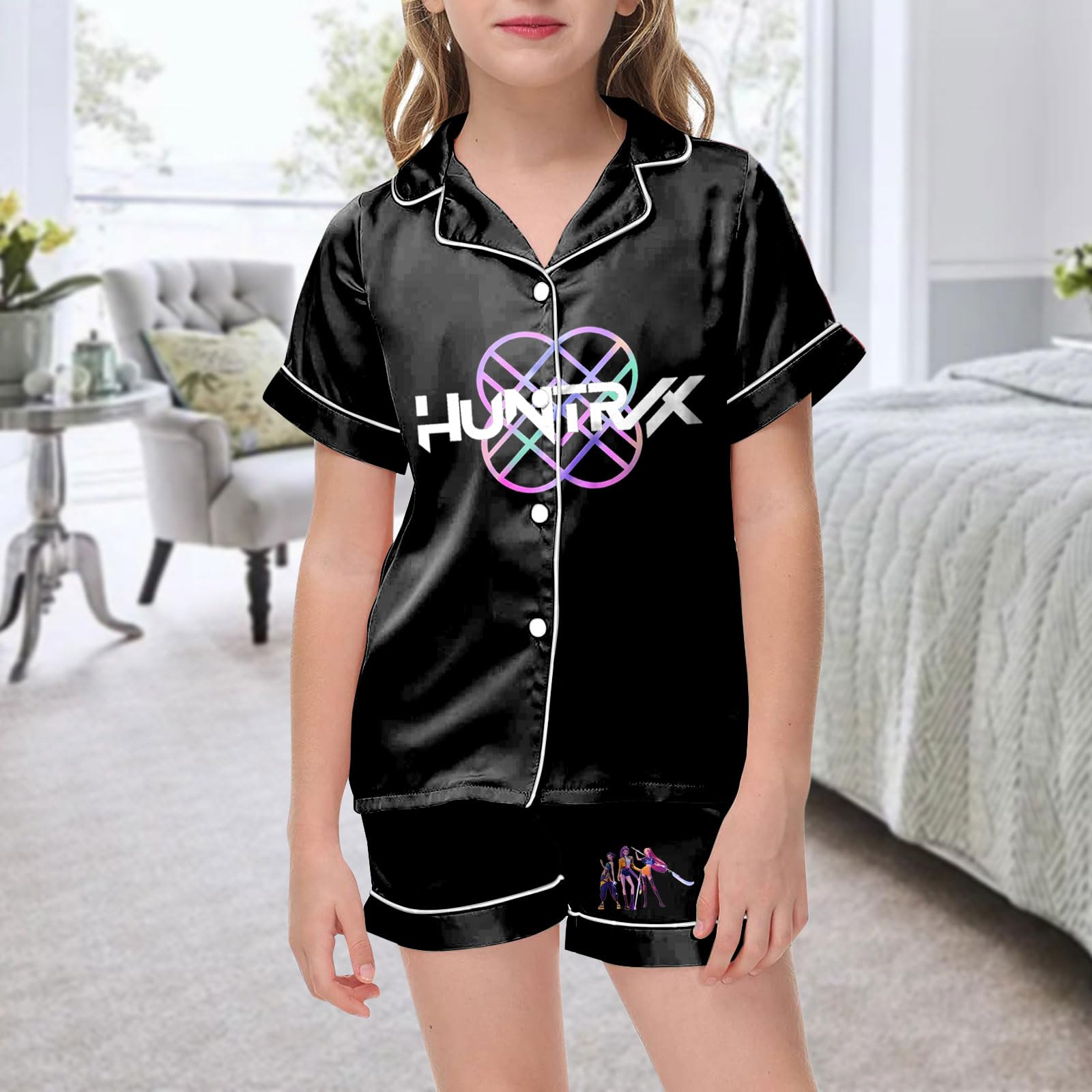 

Детская домашняя одежда Пижамный комплект Топ с коротким рукавом Шорты Комплект из двух предметов Верхняя одежда Игровой кардиган Одежда 150 чёрный