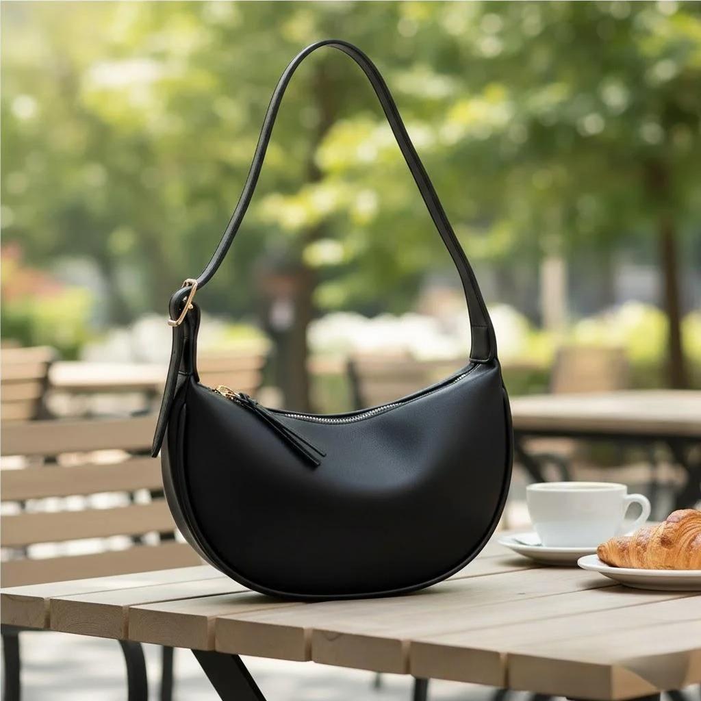 

Soft Leather Shoulder Bag for Women Crossbody Bag Casual Commuter Bag Fashion Dumpling Bag чорний