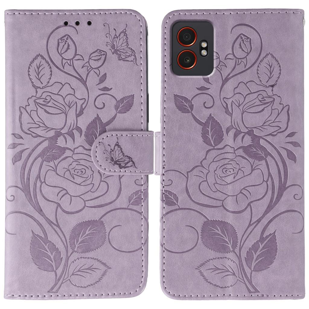 For Samsung Galaxy XCover7 Pro Case Wallet Stand Imprinted Rose Butterfly PU Leather Phone Cover