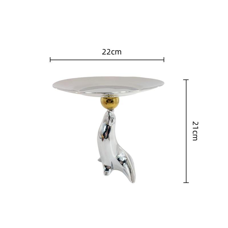 

Stainless Steel Silver Tray Dolphin High-footed Pastry Fruit Platter Cake Plate Silver Seal Trays Decorative Pantry Organizer