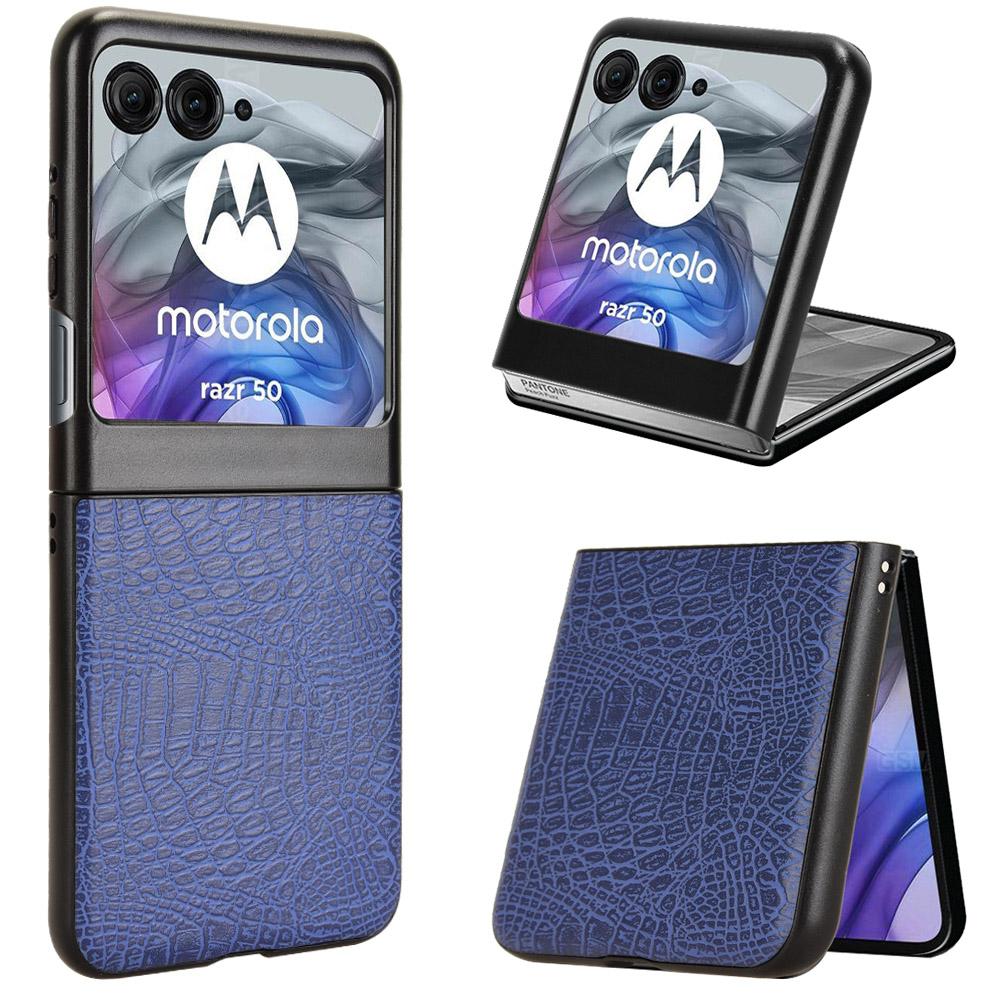 

For Motorola Razr 60 Case Crocodile Texture Leather Coated Hard PC Phone Cover B