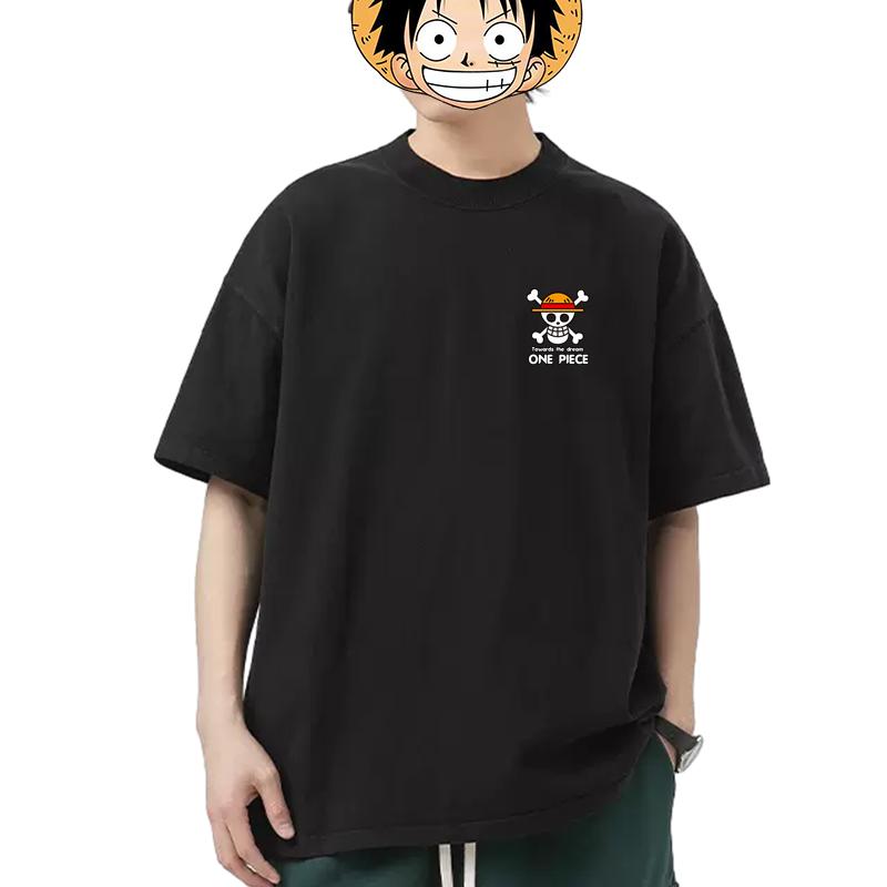 One Piece Anime Aufdruck Reines Baumwoll T-Shirt Kurzärmeliges Body T-Shirt Japanischer Stil One Piece Luffy Trendig für Herren und Damen L
