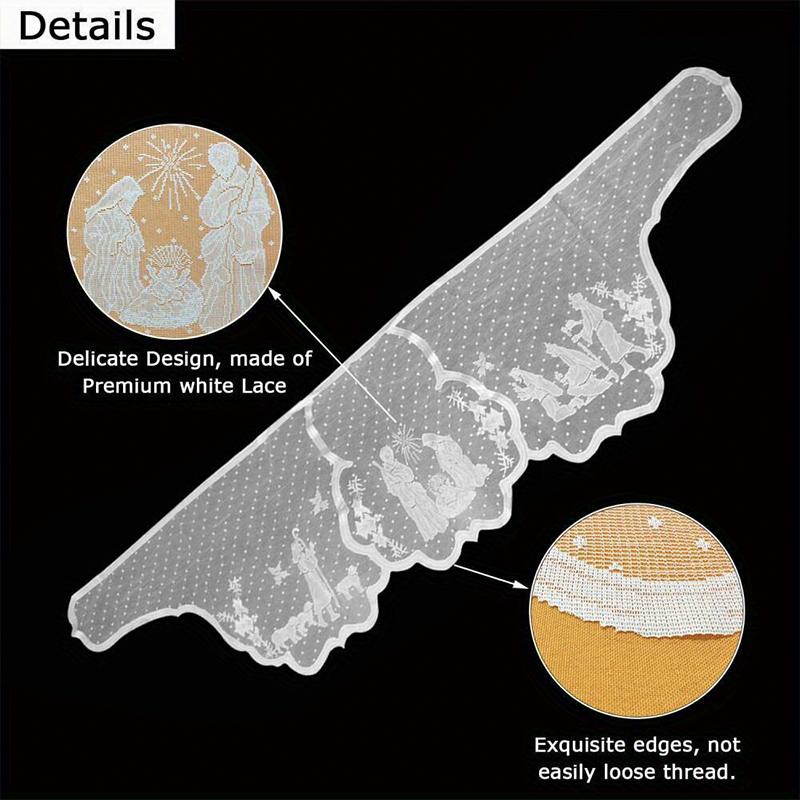 1PC Nativity Scene Mantle Cover Party Supplies Lace Pattern Christmas Fireplace Scarf Dinner White Holiday 50.8*228cm