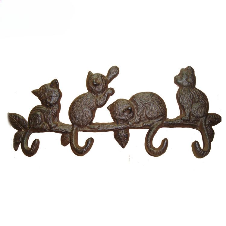 YH04167 Heavy Duty 4 Cats Key Holder for Wall Cast Iron Clothes Hooks Cast Iron Key Holders Vintage Design Hanger 345 35 145 темно-коричневого