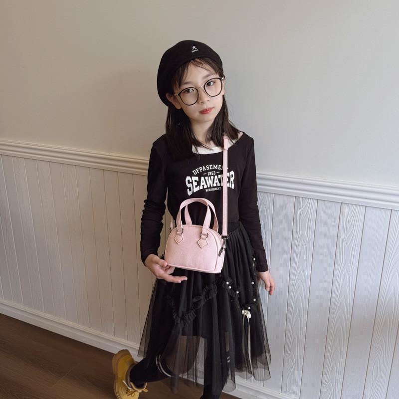 Simple Solid Stylish Color Unisex Shoulder Bag Shellshaped Childrens Handbag