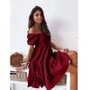 Damen Casual Off Shoulder Minikleid Sommer Damen Reine Farbe Slash Neck Kurzarm Partykleider