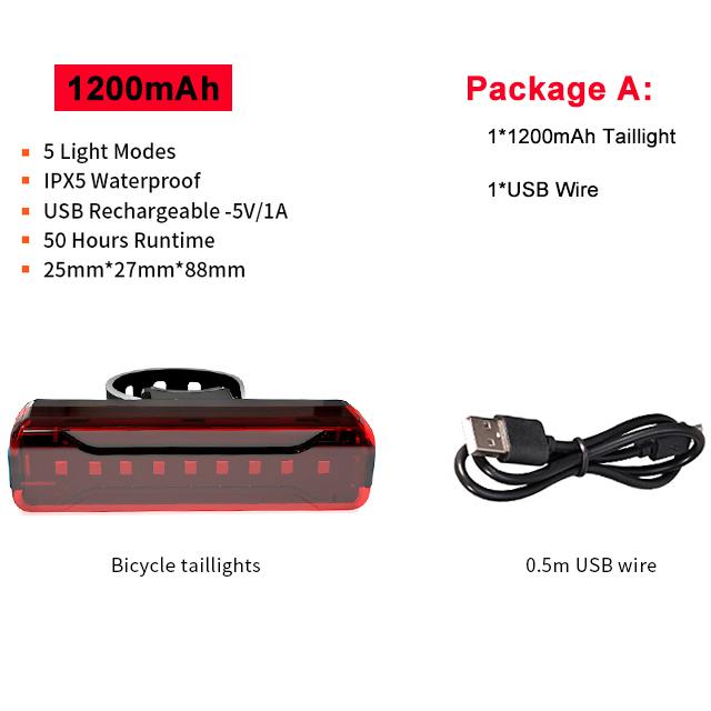 Bicycle Rear Light Bike Tail Light USB Rechargeable LED Red Ultra Bright Taillights for Cycling Helmet Safety Warning Tail Lamp