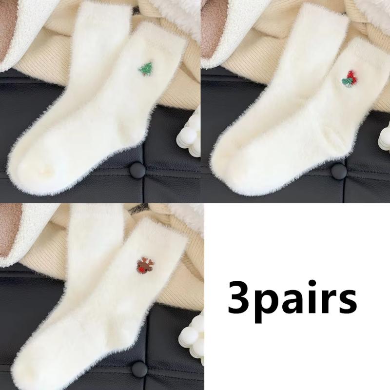 Christmas pattern Mink Velvet Socks Women Winter Soft Fleece Plush Warm Home Sleep Boot Socks Kawaii Y2K Furry Thermal Tube Sox
