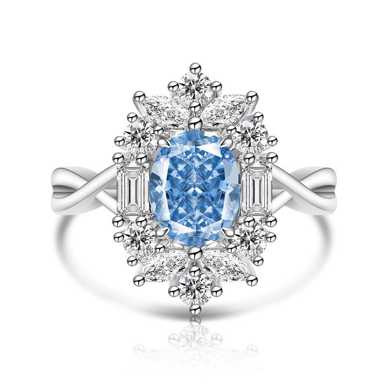 925 Sterling Silver Ice Flower Cut Stylish Luxury Multi-Colored Crystal Zircon Ring Birthday Anniversary Wedding Party Gift