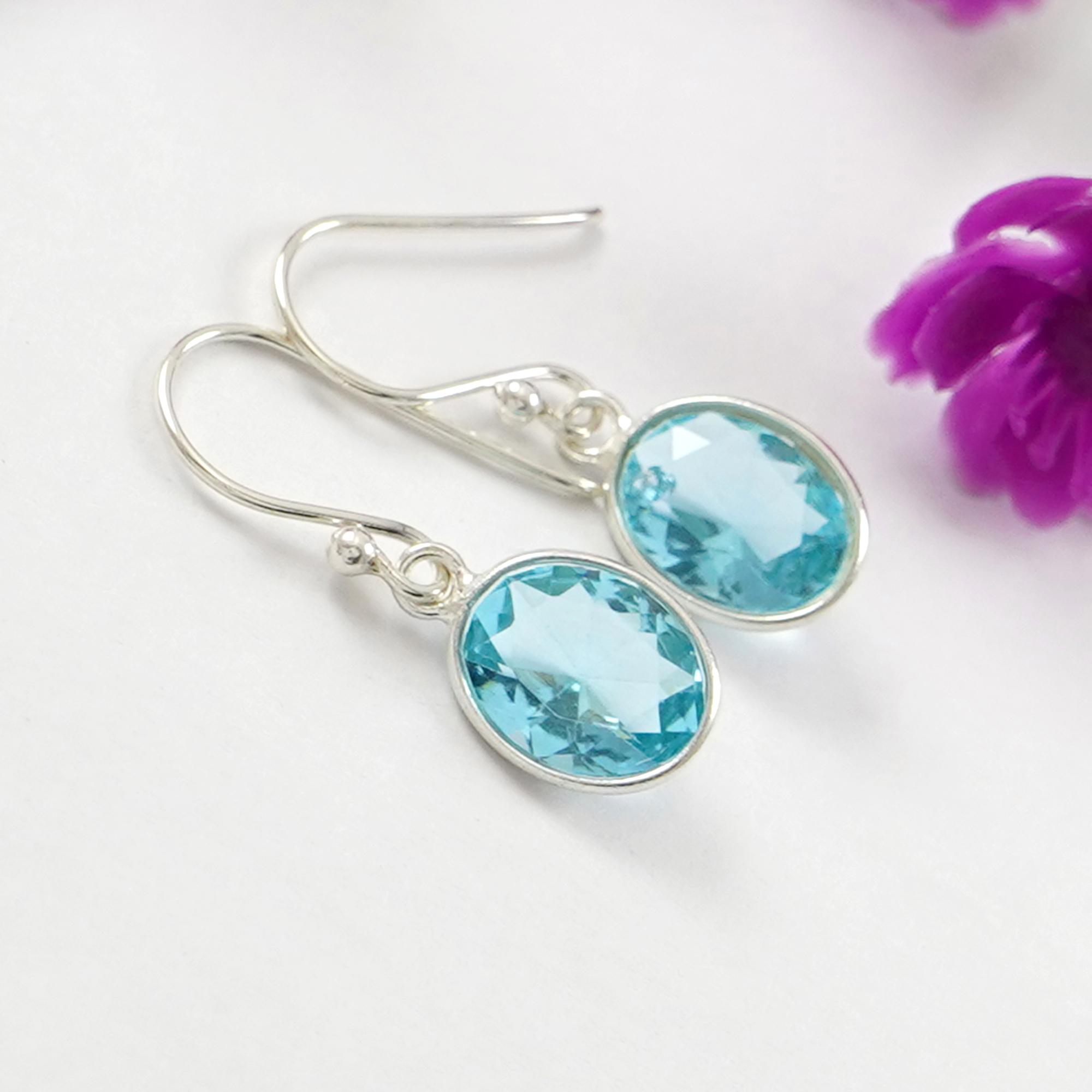

Natural Blue Topaz Earrings, 925 Sterling Silver Bezel Earring, Handmade Earrings, Oval Topaz Earring, Gift for Mom