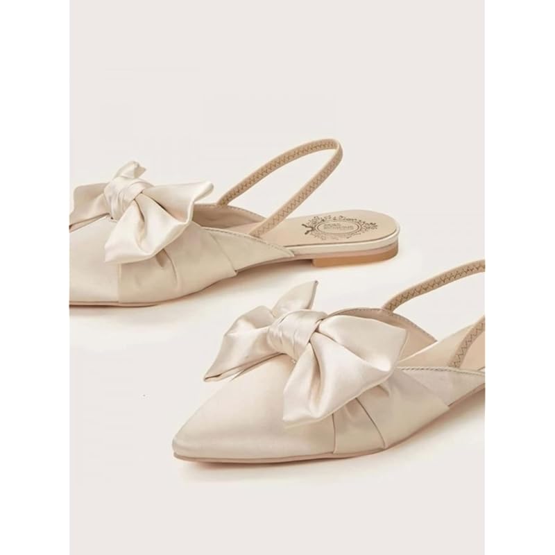 Shoetopia Women & Girls Stylish Decor Bow Cream Fashion Sandal Mules-Eu36