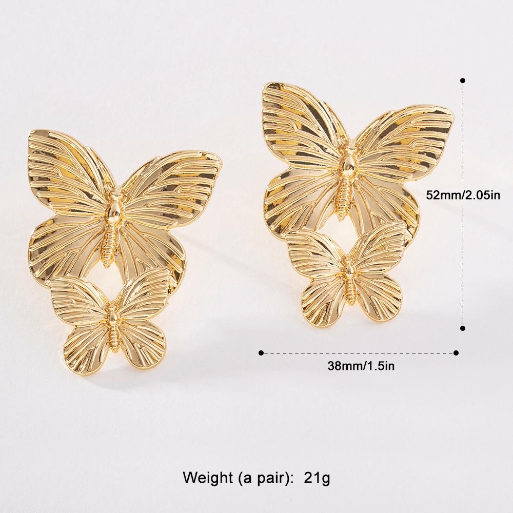 Pinkdudu Golden Butterfly Stud Earrings Alloy Exaggerated Fashion Party Simple Personality Animal Earrings for Women Jewelry Gifts PD1217