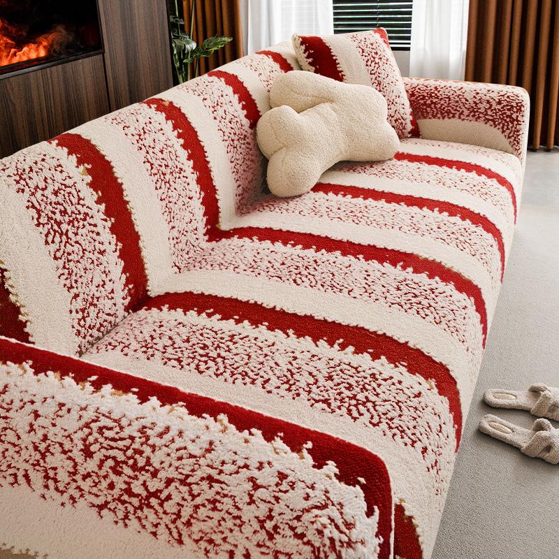 Universal Red Elastic Sofa Cover for Weddings & Christmas - Anti-Scratch, Full Coverage Protection
