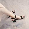 Sandals women's summer 2025 new versatile medium heel thick heel with high heels black soft sole work large size