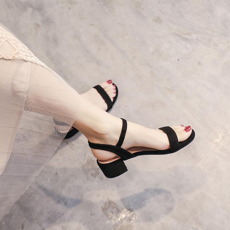 Sandals women's summer 2025 new versatile medium heel thick heel with high heels black soft sole work large size