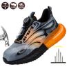 Fashion Rotating Button Safety Shoes Men Steel Toe Shoes Non-slip Safety Work Shoes Man Breathable Air Cushion Work Protective Sneakers