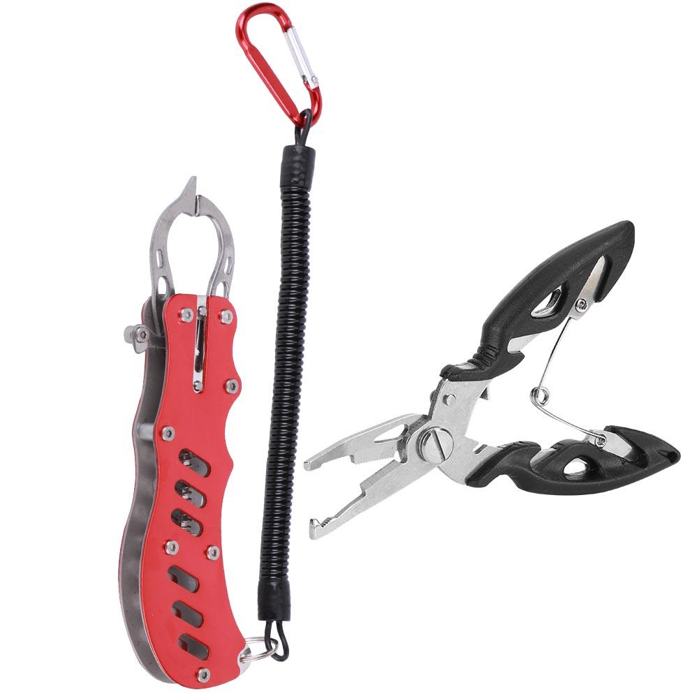 Angelzange Mehrzweck Tragbar Angelzange Fischgreifer mit Fangband und ScheideRot