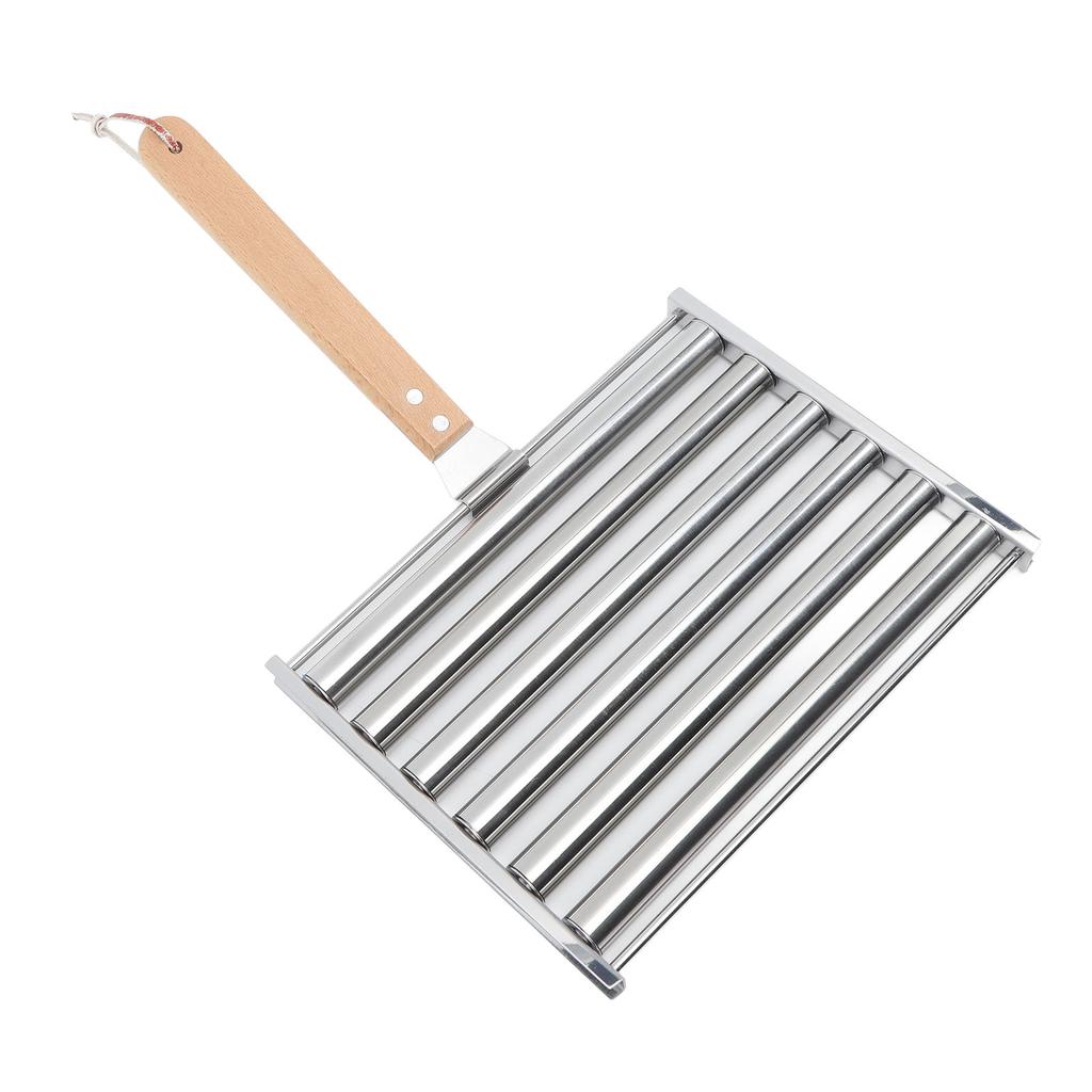 Detachable Stainless Steel Hot Dog Sau Roller Rack Stmer With Extra   Wood Handle 4 Skewers 6 Stick Design BBQ Tools