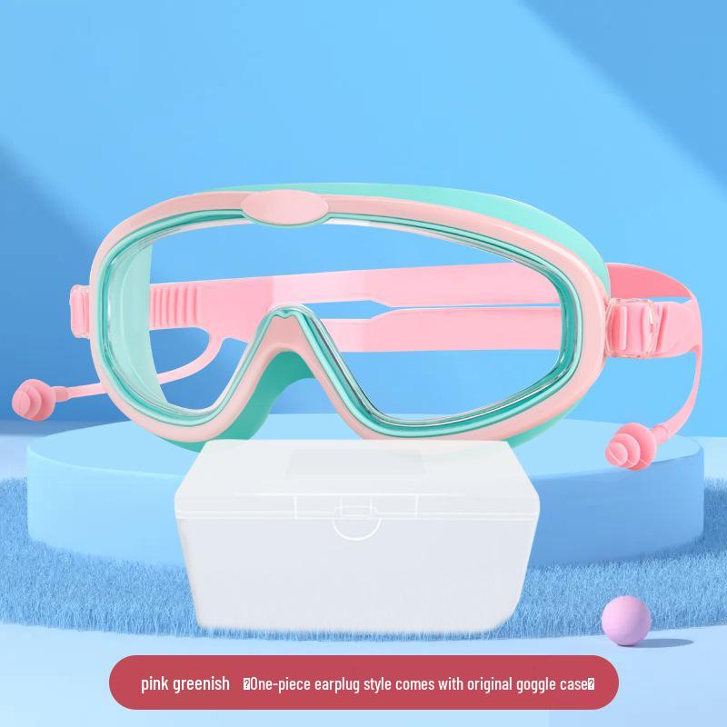 Children's Anti-Fog Waterproof Large Frame Swim Goggles with Silicone Earplugs