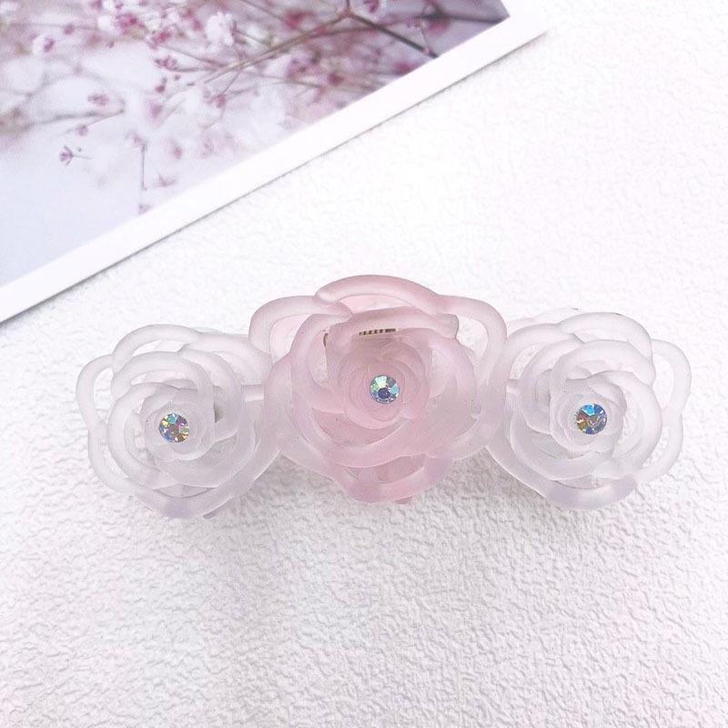 Korean Translucent Rose Hollow Claw Hair Clip - Versatile Solid Color Shark Clip Accessory