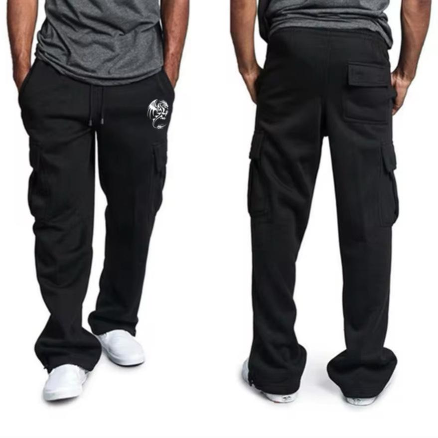 

Новые мужские прямые дизайнерские комбинезоны Sense Niche, спортивные повседневные брюки с несколькими карманами и завязками S чёрный