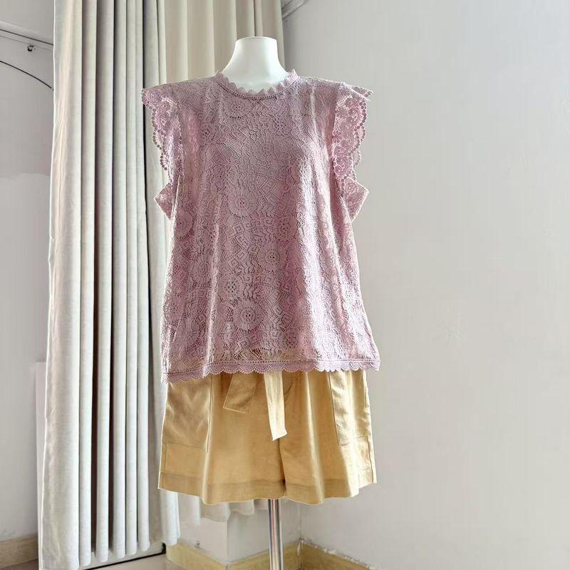 

round Neck Lace Sleeveless Top Pink XL