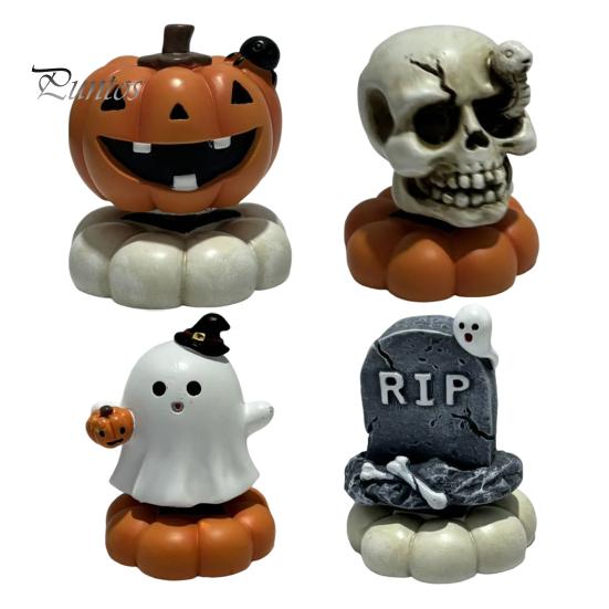 Seasonal Home Accents Spooky Halloween Figurine, Small Resin Rotating Ghost Skull Pumpkin Gravestone Figurines for Tiered Tray Statue, Collectible
