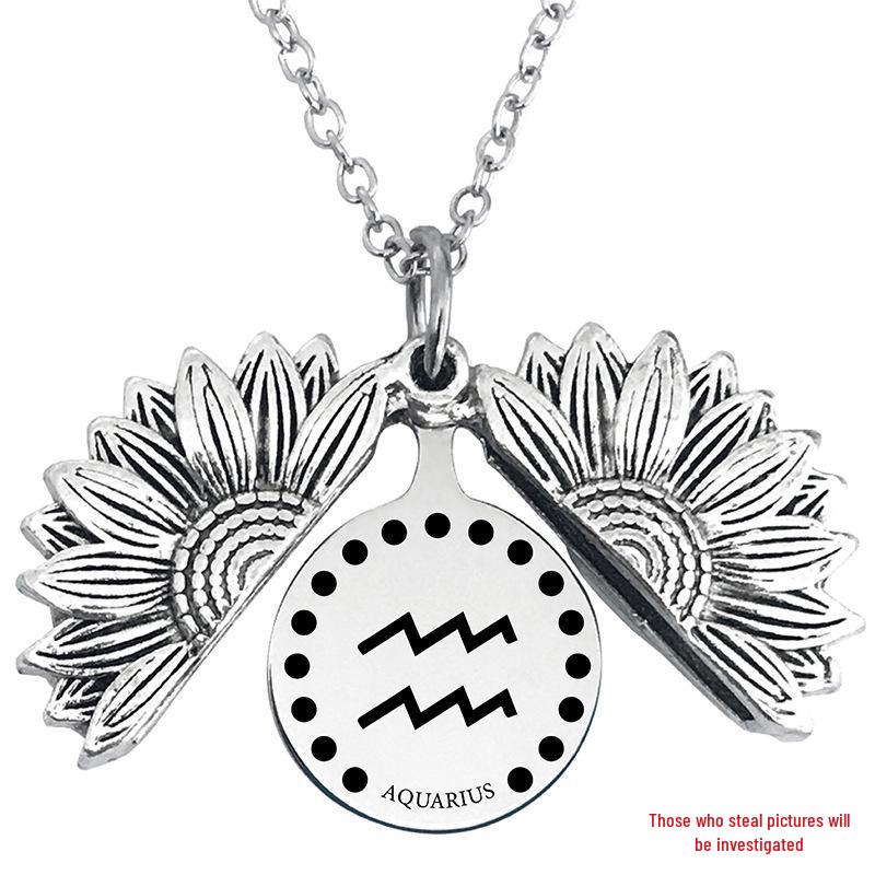 Twelve Constellations Sunflower Titanium Steel Pendant Necklace - European & American Holiday Gift