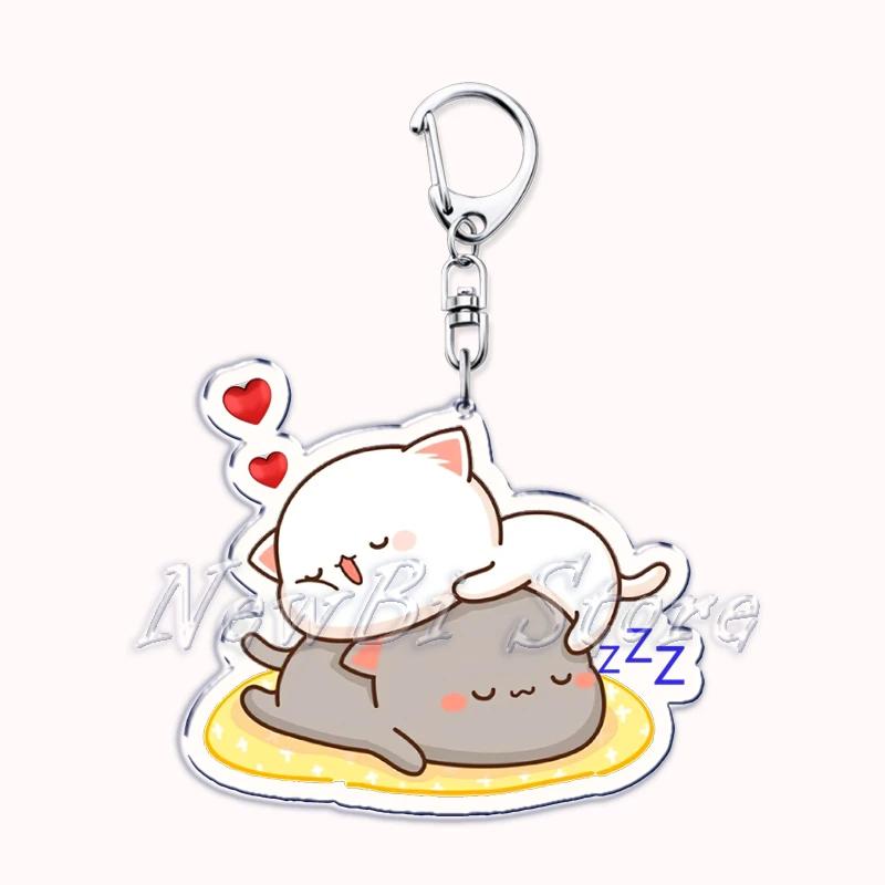 

Cute Cartoon Peach and Goma Couple Cat Acrylic Keychains Ring for Accessories Bag Pendant Key Chain Jewelry Fans Lovers Gifts