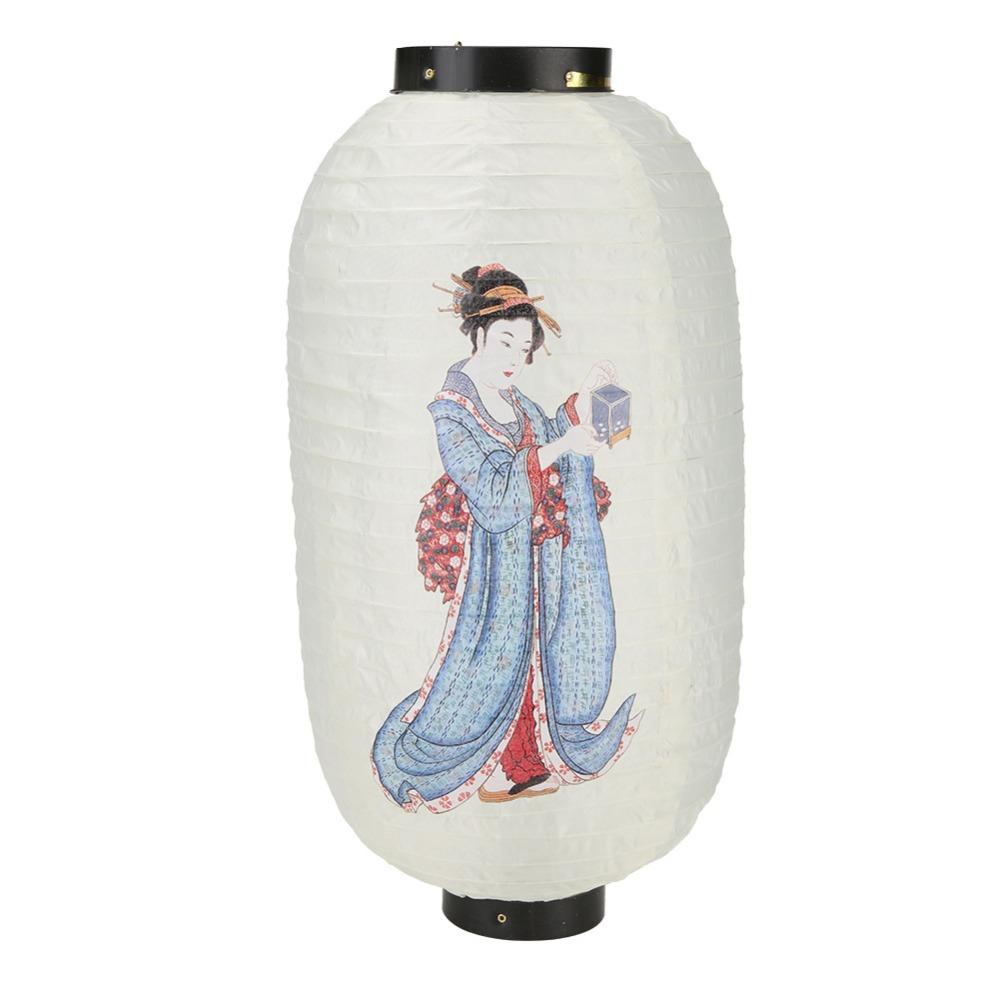 

10 Inch Japanese Lantern Ladies Painting Lucky Cat Chandelier Folk Decor Winter Melon Shape Wind Lanterns Izakaya 450x250mm