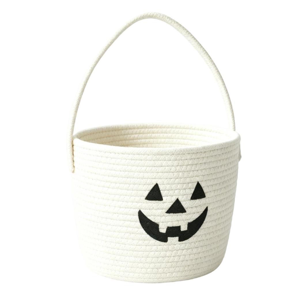 Halloween Candy Basket Handheld Pumpkin Bucket Cotton Rope Storage Basket with Handle for Holiday Decoration and Organization