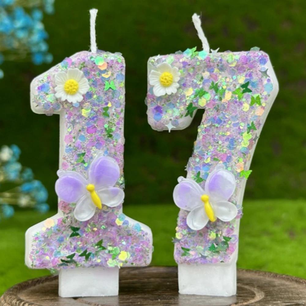 Butterfly Number Cake Decorating Candle Pink Glitter Birthday Candles Digital Candle Cake Topper Birthday Party Anniversary Cake