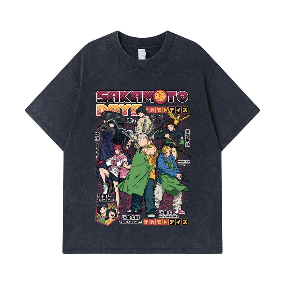 275 GSM Washed T-shirts 100% Cotton Sakamoto Days V1 Print Unisex Heavy Cotton T Shirt