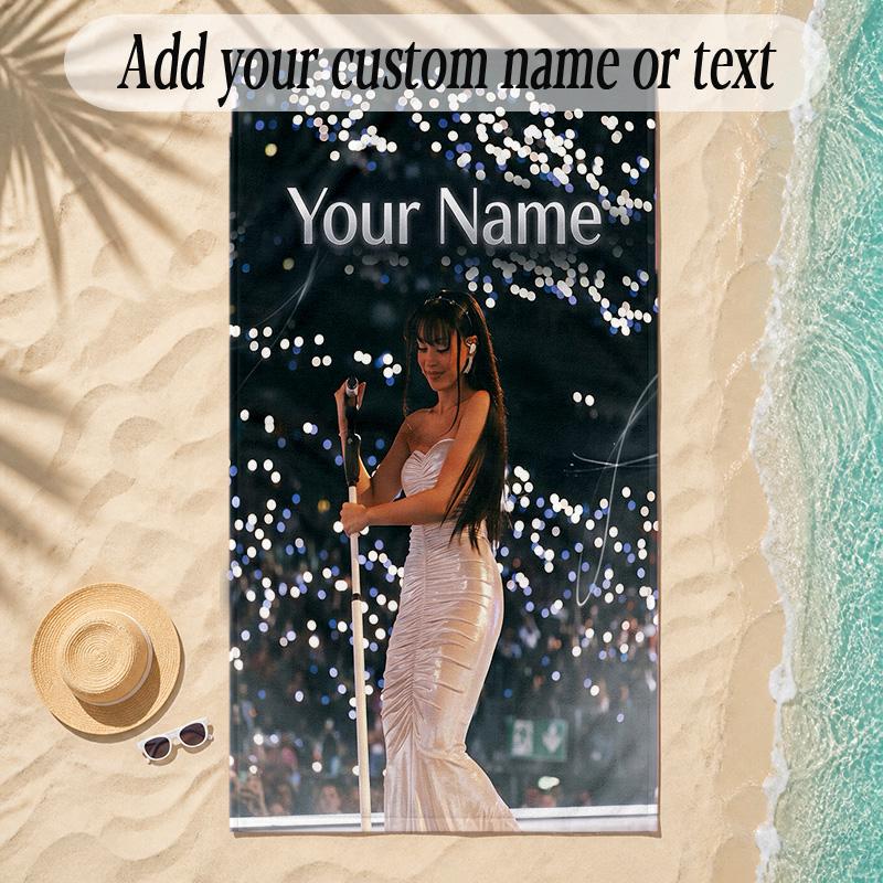 Beach TowelAyliva Custom Name Text Personalized Soft Towel for Beach Pool Indoor Home Decor Gift