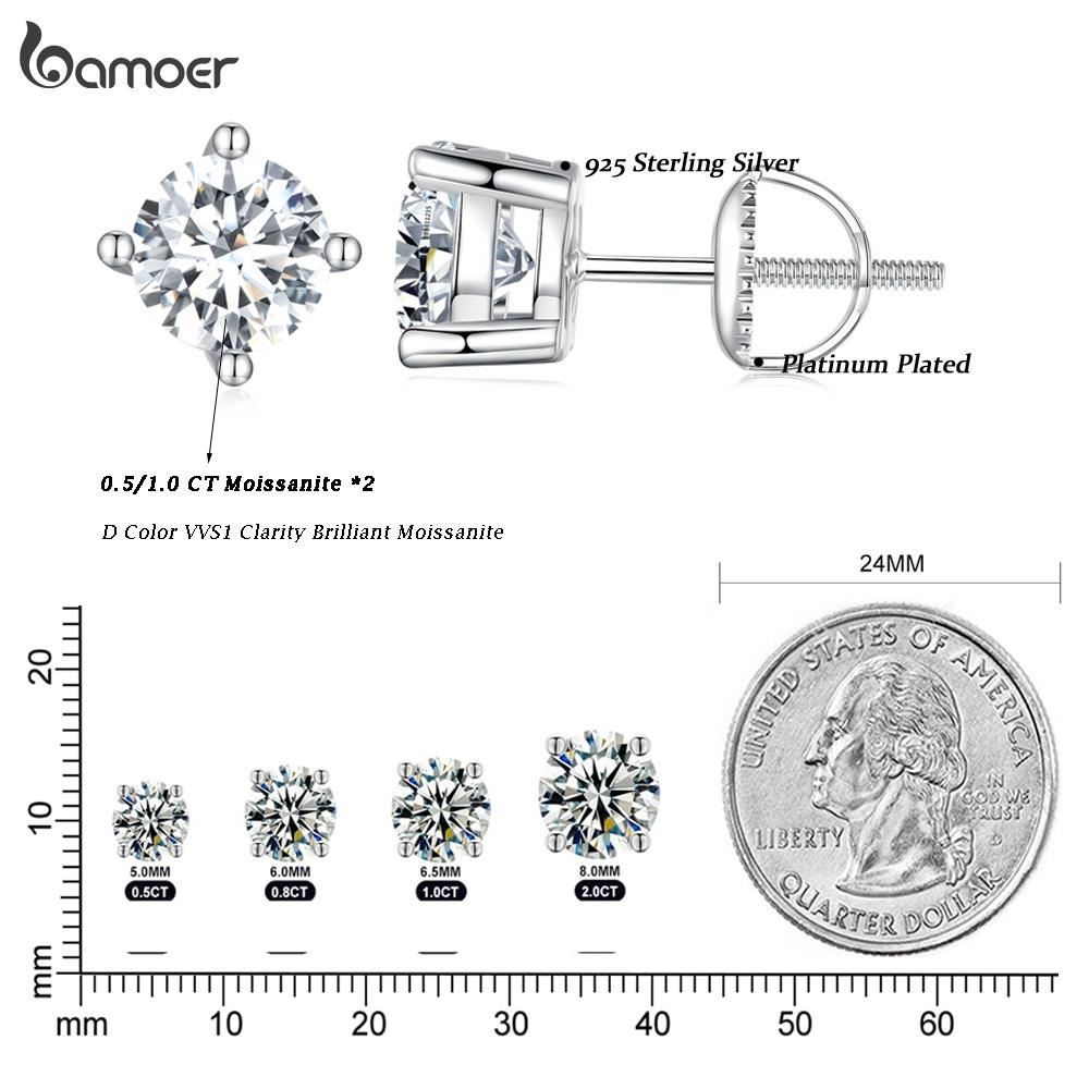BAMOER 4 Prongs Moissanite Earrings for Women Solid 925 Silver 2CT VVS1 Lab Diamond Sparkling Classic Wedding Jewelry