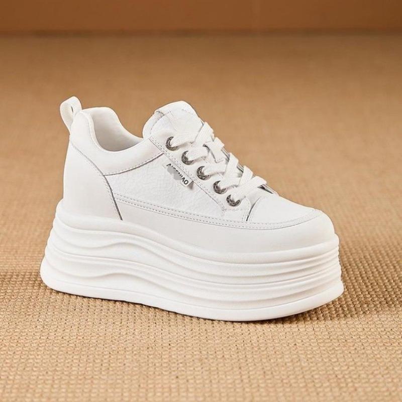 

Дышащая повседневная спортивная обувь новая осенняя обувь на толстой платформе маффин с внутренней высотой, увеличивающей рост, кожаная поверхность, белая обувь женская 39