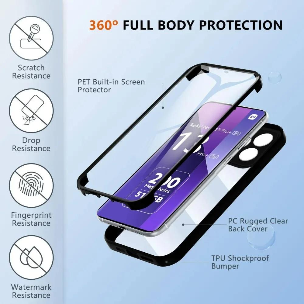 For Redmi Note 13 14 Pro Plus 360 Full Body Screen Protector Transparent Case For Redmi Note 13 14 Pro Shockproof Phone Cover